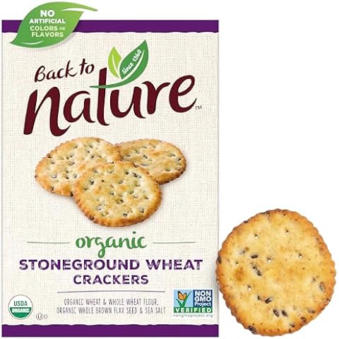 Back to Nature Organic Stoneground Wheat Crackers - Dairy Free, Non-GMO, Made with Whole Grains & Flax Seed, Delicious & Quality Snacks, 6 Ounce​ Cover