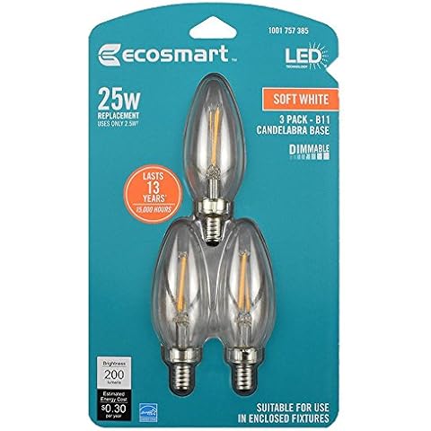 EcoSmart B11 E12 - Bombilla LED regulable, 25W, 3 unidades Cover