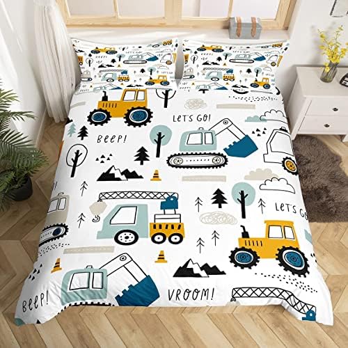 Feelyou Cartoon Car Kids Bedding Set Construction Duvet Cover Decor Equipment Trucks Comforter Excavator Tractor White Yellow Bedspread Bedroom Quilt 2Pcs Twin 3 51ubgAStMIL. AC