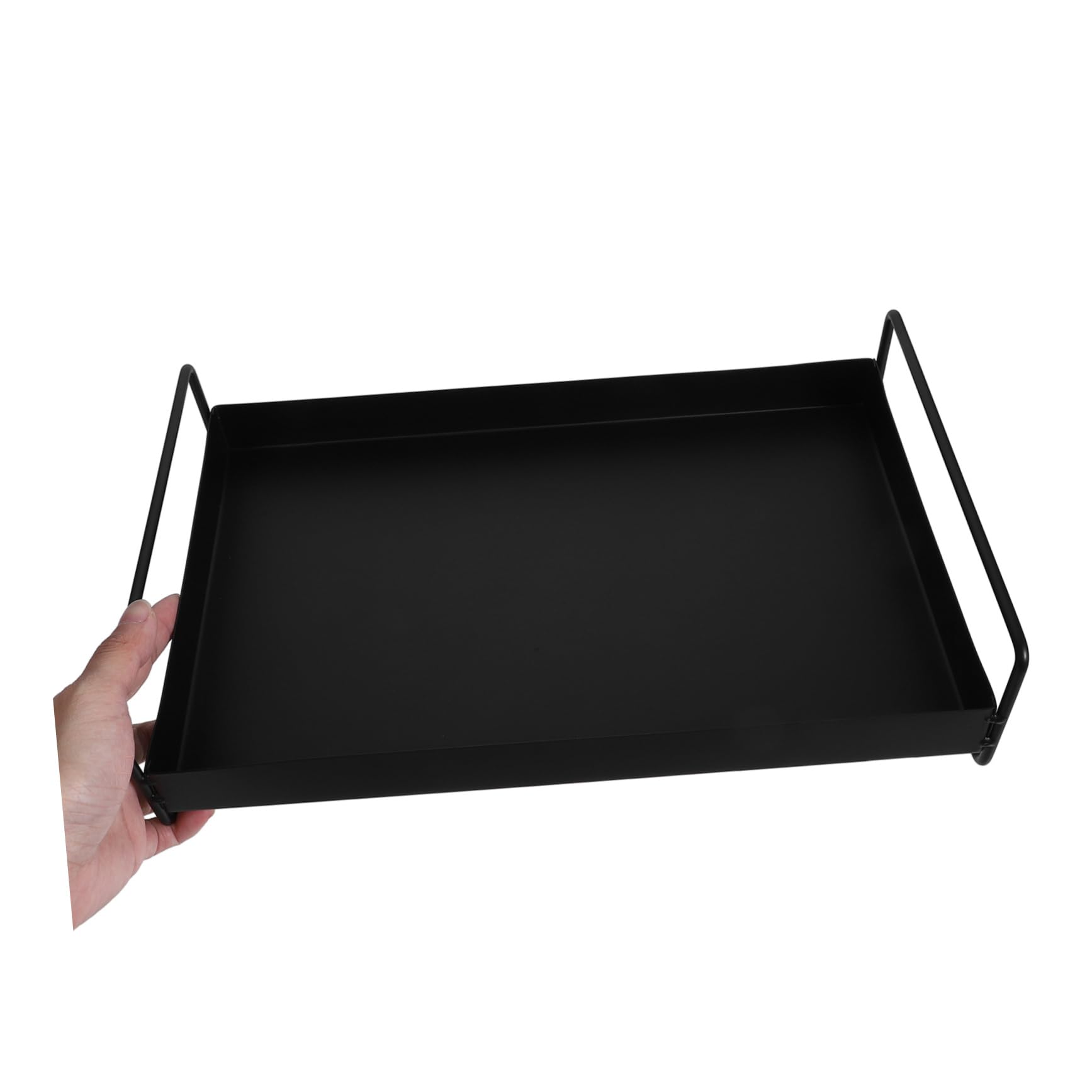 Bandeja de Metal Rectangular Negra con Asas, Hierro, 1 Pieza