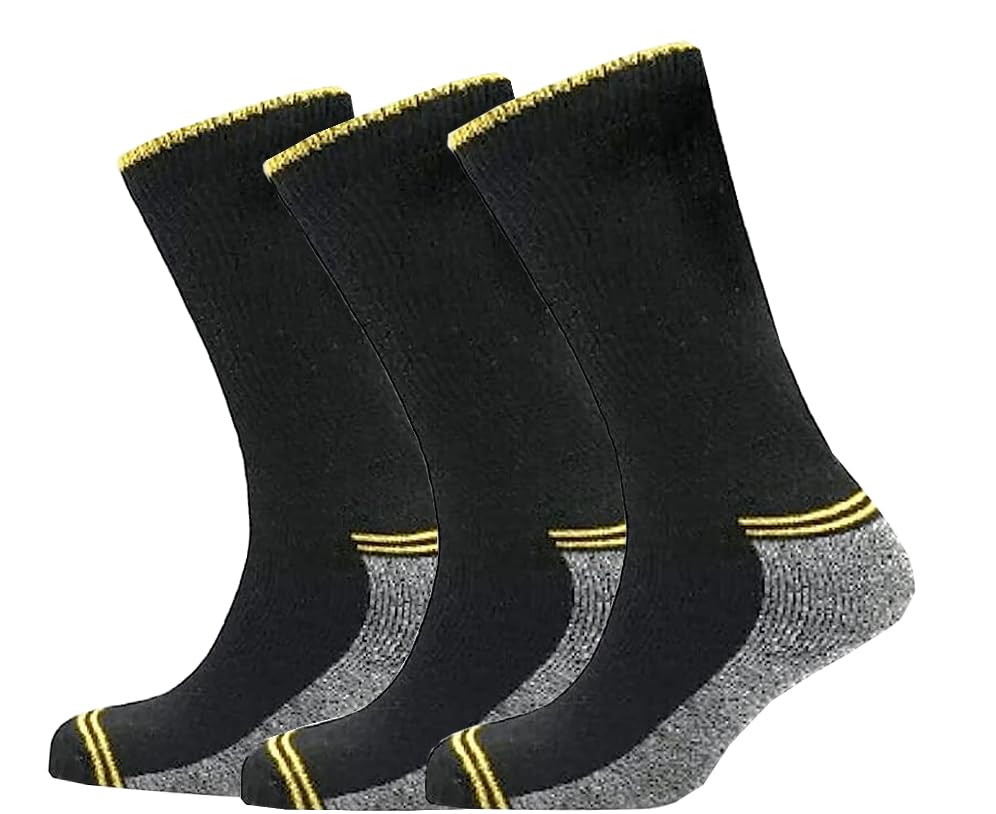 SARIMON3 Pairs Non Elastic Diabetic Men’s Work Socks Easy Grip -Cushion Reinforced Heel and Toe- Heavy Duty Comfortable Soft Top Cotton Socks -Moisture control Fibers Size 6-11, Black, 40-45 EU