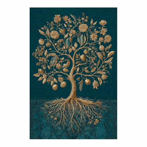 Toile arbre de vie doré décoration murale grand format moderne