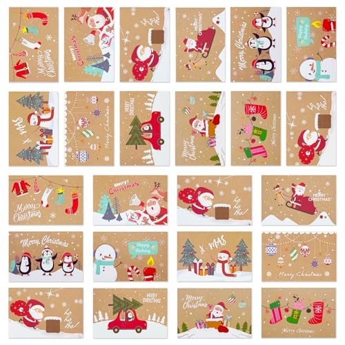 Zyluniy 24 Pezzi Biglietti di Natale con Busta e Adesivi,