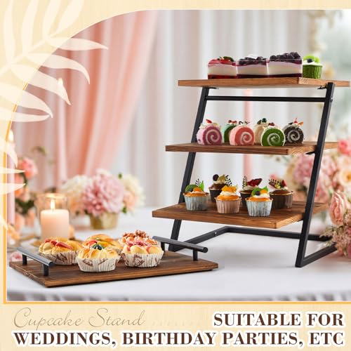 Roowest Set of 4 Cupcake Stand for 180 Cupcakes, 3 Tier Wooden Cup Cake Stand Stepped Large Dessert Riserstable Display Set with Metal Frame, Tiered Serving Trays for Party Vendor Farmhouse Decor - Thumbnail 6