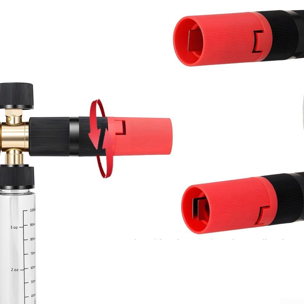 Schaum für Hochdruckreiniger 100ml Dual-Connector Kein-Mischen Design | Einstellbare Düse für variable Schaummenge einfaches Umschalten per Zwei-Wege-Ventil abnehmbar bis 3600 PSI