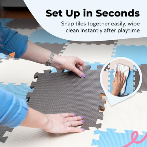 Image of MioTetto Baby Play Mat, Comfortable Tummy Time Mat - Portable Foam Floor Tiles, Safe baby mat for floor for Crawling & Development, Soft play mat for babies 0-6 months, Stylish interlocking foam tiles
