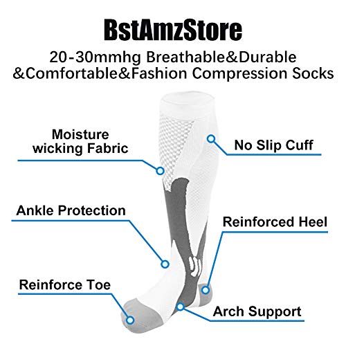 2/3Pairs Compression Socks, 20-30 mmhg Medical Sport Nursing Compression Socks for Men Women Marathon Maternity Pregnancy Flight Shin Splints Edema Varicose Veins(Men8-14in Women8-15in) - Thumbnail 6