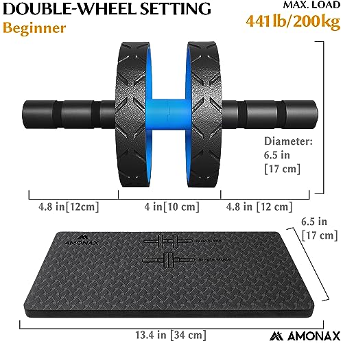 Amonax Convertible Ab Wheel Roller with Large Knee Mat for Core Abs Rollout Exercise. Double Wheel Set with Dual Fitness Strength Training Modes at Gym or Home - Image 5