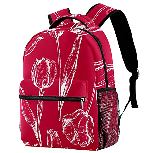 Sac à dos voyage rouge tulipes naines protégez vos affaires avec porte-gourde