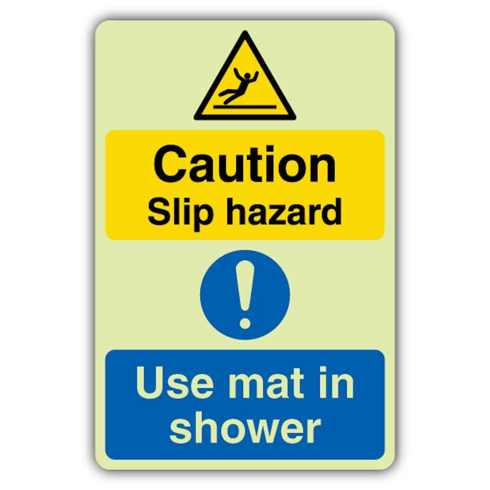 V Safety - Señal de advertencia de peligro de deslizamiento que brilla en la oscuridad, 400 x 600 mm, hecha de plástico rígido de triple brillo, señalización de advertencia de peligro, fabricado en