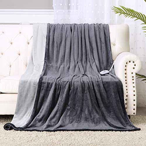 GAOMON Electric Heated Blanket Throw, Super Cozy Soft Flannel Heated Throw with 4 Fast Heating Levels & 10 Hours Auto Off, Machine Washable, ETL Certification, Home Office Use(Queen, Grey)