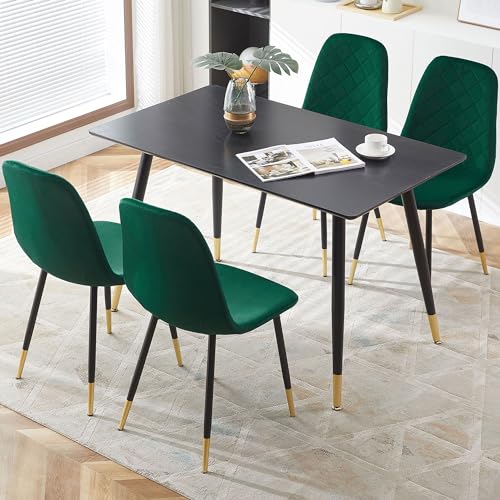Juego de 4 sillas de comedor modernas de mediados de siglo, cómodas sillas tapizadas de terciopelo para sala de estar, diseño de respaldo alto, elegante silla decorativa para dormitorio, sala de