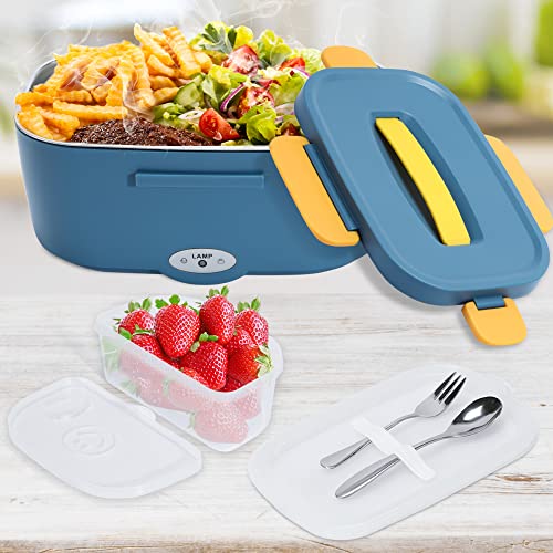 Holdruby Heated Lunch Boxes For Adults, 75W Electric Lunch Box Food Heated 12/24/110V 1.5L Heatable Lunch Box For Car/Truck Leak-Proof Removable Stainless Steel Container, Fork & Spoon, Bag #TOP7