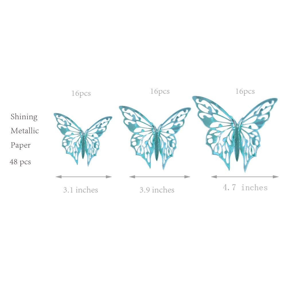 Cheerland Butterfly Wall Stickers Teal Blue 3D Room Decal Mural Sticker Butterfly Decoration for Room Wedding Engagement Baby Shower Birthday Party (Teal Blue D) - Pack of 48