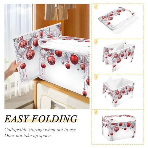 Panier de Noël pliable rouge Mnsruu grand volume avec couvercle - 5