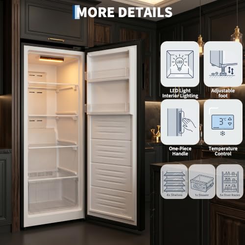 Image of 11 Cu.Ft Upright Freezer, Single Door Stand Up Freezer with Adjustable Shelves, Mechanical Temperature Control, Freestanding Deep Freezer for Garage, Kitchen, Home Use