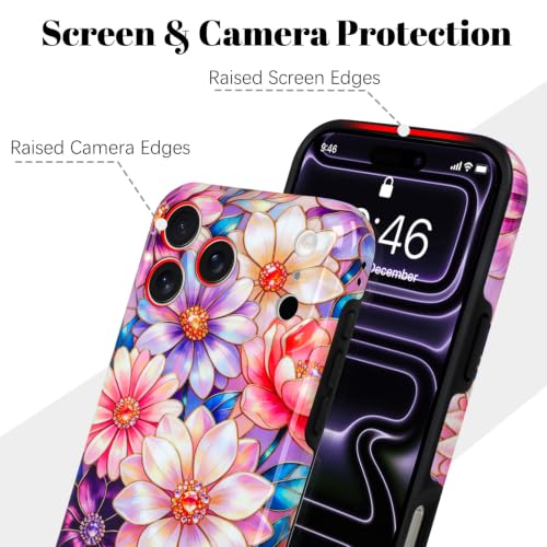 Image of Magnetic for iPhone 17 Pro Max Case for Women Girl, Colorful Floral | Stylish Flower Pattern Design [Compatible with MagSafe] [Full Camera Protection] 2-Layer Hybrid Shockproof Glossy Phone Case