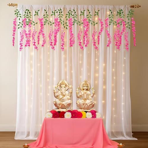 Image of White Backdrop for Decoration-1 Pc | White Net Curtain | Canopy Tent for Decorations | Ganpati Decoration Setup for Home | Romantic Dinner, Anniversary