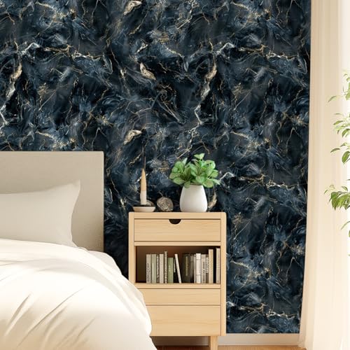 Papel pintado de mármol negro y oro de 45x300 cm vinilo autoadhesivo para cocina 6