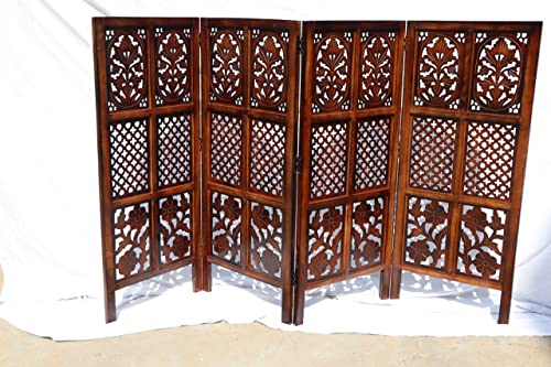Image of Wooden Room Wall Partition /Divider /Separator for Home Decor /Living Room /Bedroom /Office /Kitchen, (4 Feet) (4 Feet 4 Panel Colour Brown)