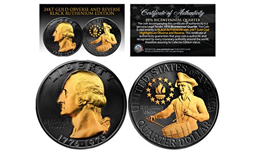 1976 genuine black ruthenium bicentennial us quarter with golden highlights capsule amp coa