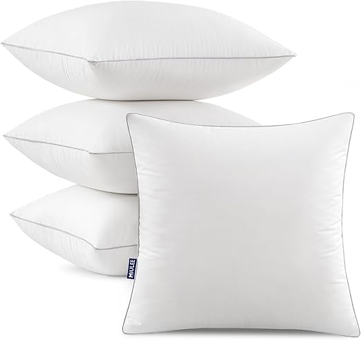 MIULEE 18x18 Pillow Inserts (Set of 4) -Decorative Throw Pillow with 100% Cotton Cover Square for Sofa Couch