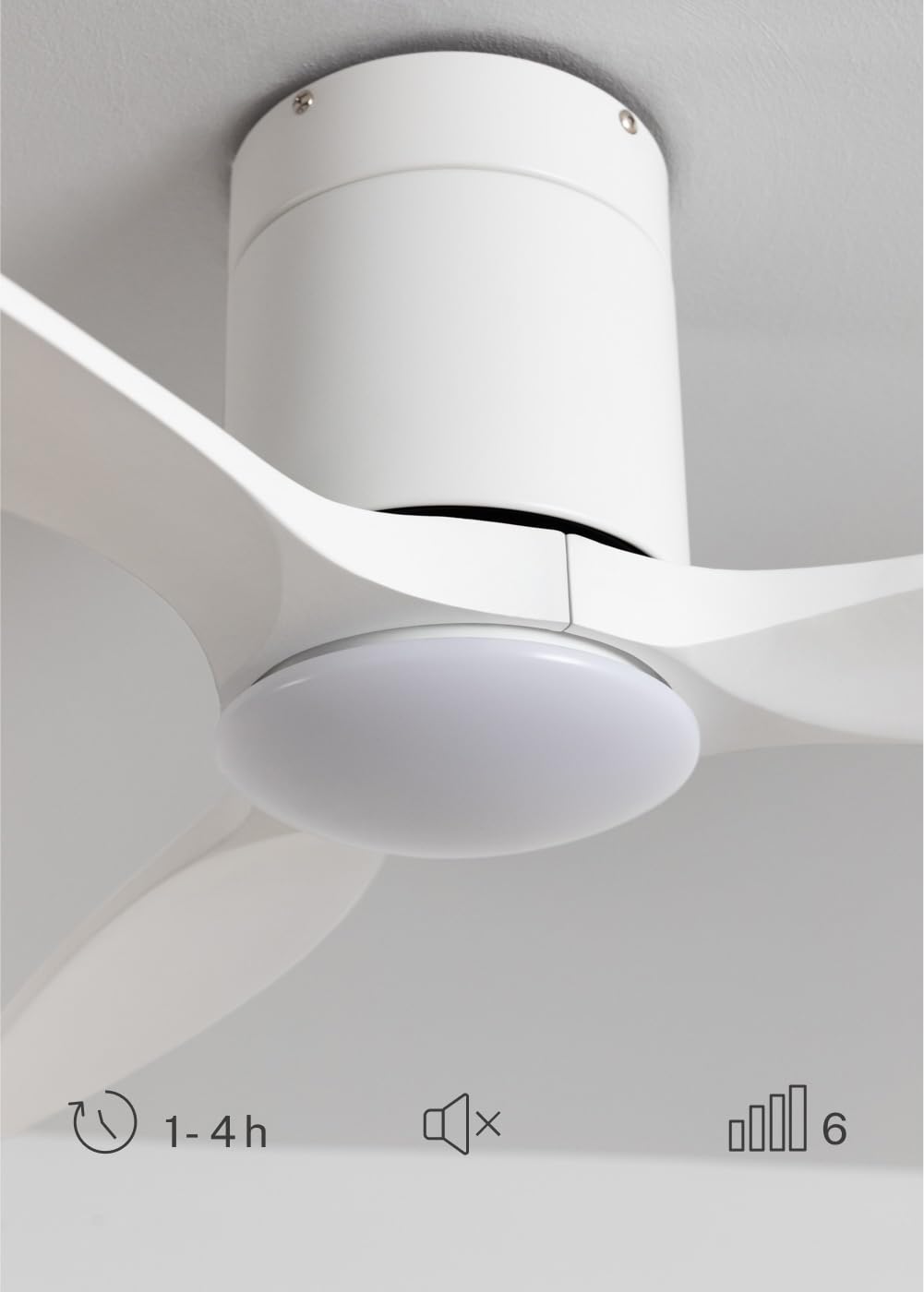 CREATE / WIND CALM SLIM LIGHT/Ventilateur de plafond avec lumière blanc télécommande / 40W, Silencieux, Ø132 cm, 6 vitesses, plafonnier slim light, fonction été-hiver, LED 3 températures
