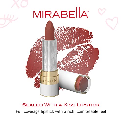 Mirabella Full Coverage Lipstick, Rosy Modern Matte - Sealed With A Kiss - Long-Lasting Creamy Lip Color - Rich Makeup With Comfortable Feel And Pure Shine - Paraben-Free - Matte And Shiny Shades #TOP1