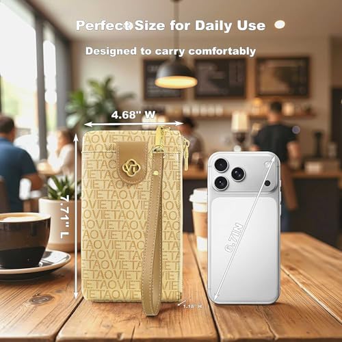 Image of Wristlet Wallets for Women, Leather Card Phone Holder RFID Blocking Large Capacity Clutch Purse Perfect for Ladies Daily Use and Travel - Apricot