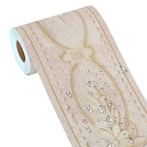 HyFanStr 4"x196" Waterproof Wallpaper Border 3D Embossed Floral Wall Border Paper Peel
