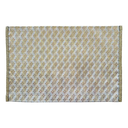 金襴 経机掛け モール付き 経机マット 難燃加工 14号 16号 18号 金襴経机掛け 22.5×32cm 26×38cm 28×43cm お仏壇 金襴敷物 (七宝-青, 18号)