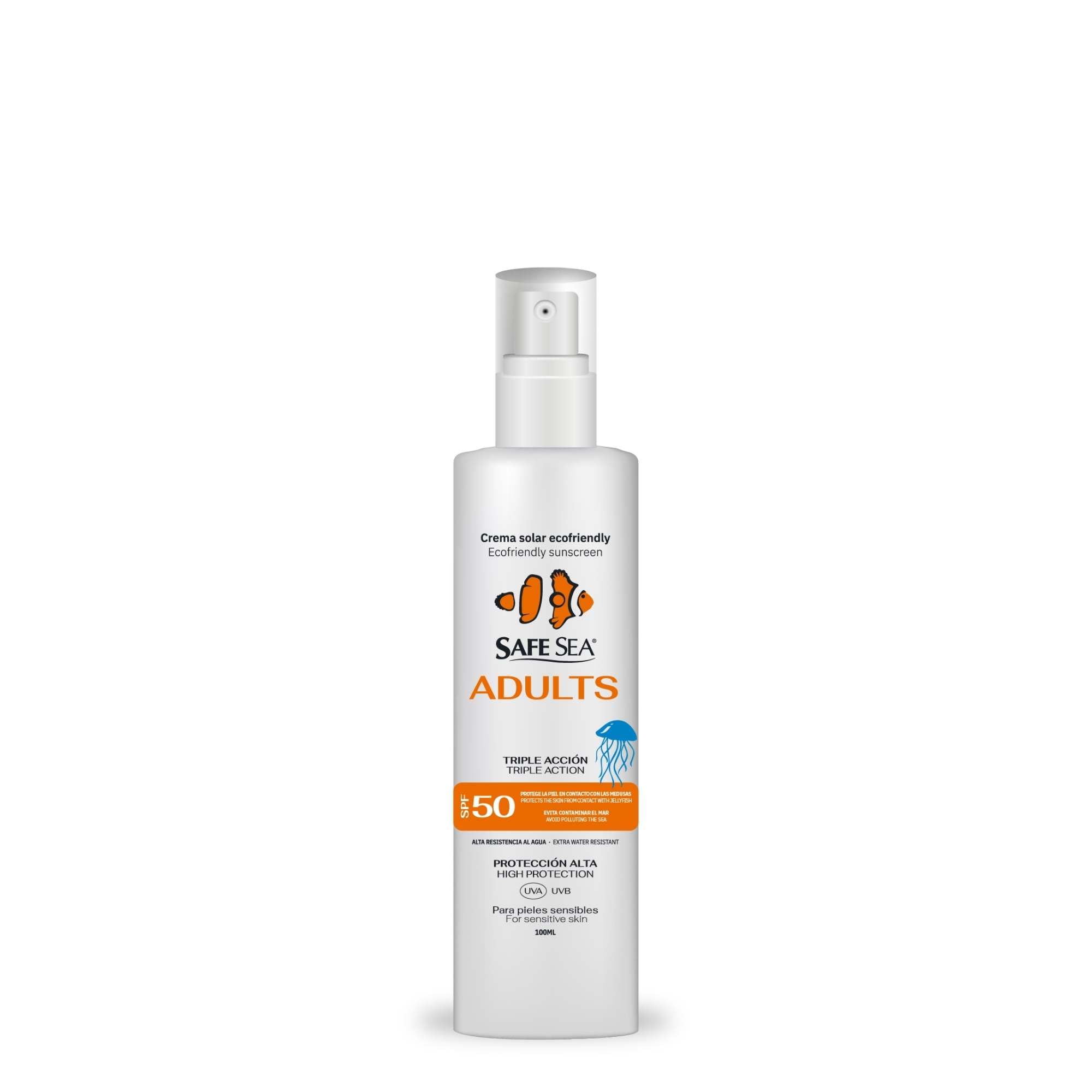 SAFE SEA - Crema Solar 50 SPF Adultos 100ml | Protector Solar 50 Eco-Friendly | Crema Solar Spray | Proteccion Solar 50 SPF | Spray Solar 50 | Crema Solar 50 Spray | Crema Solar Spray Antimedusas