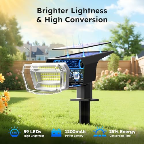TECKNET Spot Lights Outdoor with 59 LED, 4 Pack Solar Lights Outdoor Waterproof IP65, Auto On/Off Solar Spot Lights, 3 Lighting Modes Solar Powered Garden, 2-in-1 Solars Landscape Light (Cool White) thumbnail 2