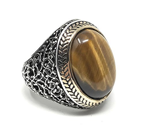 KAR 925K Stamped Sterling Silver Heavy Natural Oval Tiger Eye Men's Ring I1S Gift For Him