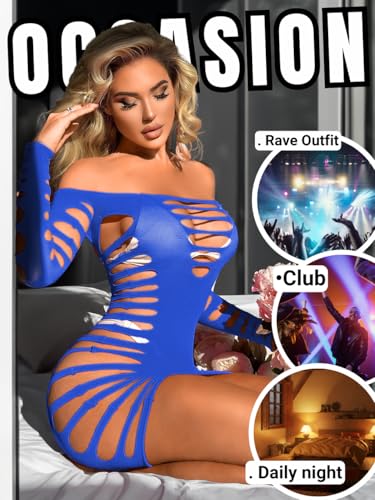 Image of Kaei&Shi Sexy Club Outfits for Women,Mesh Cutout Mini Dress,Off Shoulder Birthday Bodycon Dresses