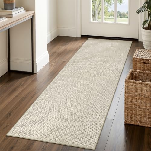 2x6 Runner Rug for Hallways Non Slip, Entryway Rugs with Rubber Backing, Washable Kitchen Carpet Runner Woven Rug, Indoor Mat for Bathroom, Beige Rugs for Bedroom