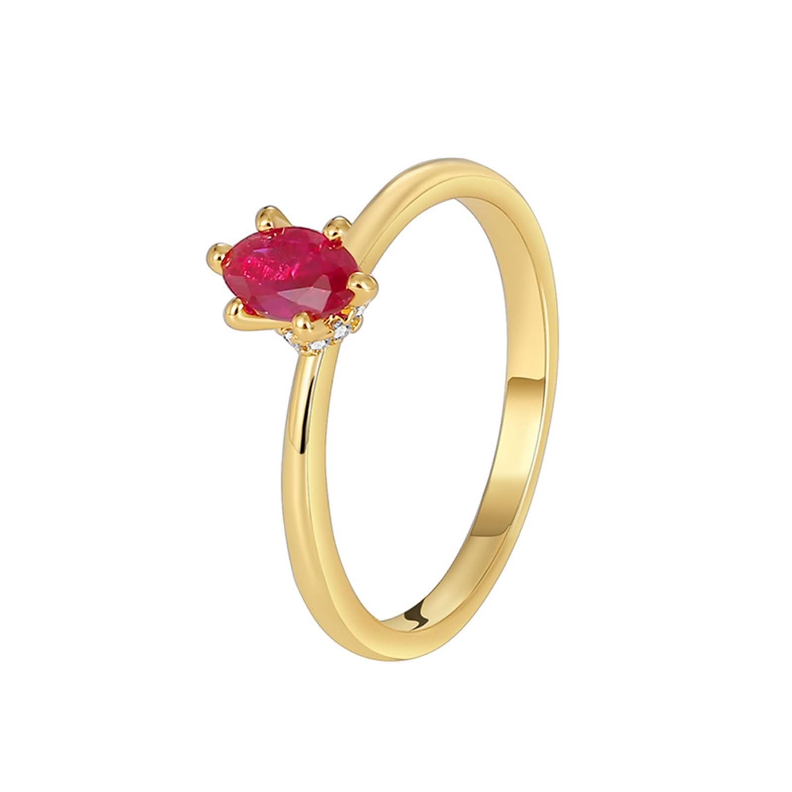 Beydodo Anillo Compromiso Oro 9 14 18 K para Mujer con Marquesa con Rubí Creado y Moissanita, Anillo Mujer Oro Matrimonio