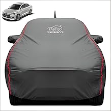 FABTEC Waterproof Premium Car Cover for Maruti Dzire (2024-2025) Super Waterproof Car Body Cover Heavy Duty Durable PEVA Grey with Red Piping