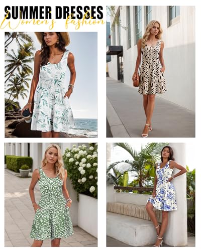 Image of AUSELILY Women Summer Dress Sleeveless Tank Button Down Dresses | Tank button down dress, Empire waist smocked, Casual beach vacation summer dresses with pockets