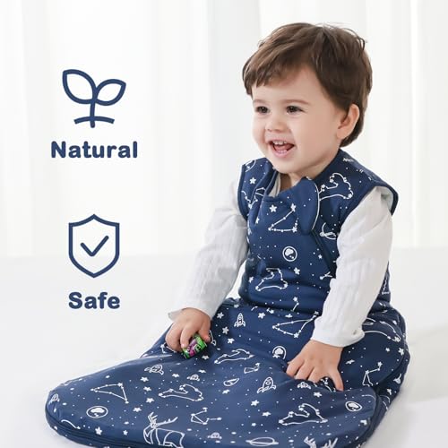 Image of Mosebears Unisex Rayon Made from Bamboo Sleep Sack with 2-Way Zipper,2.5 Tog Baby Winter Sleep Sack(Navy Blue,6-18 Months)