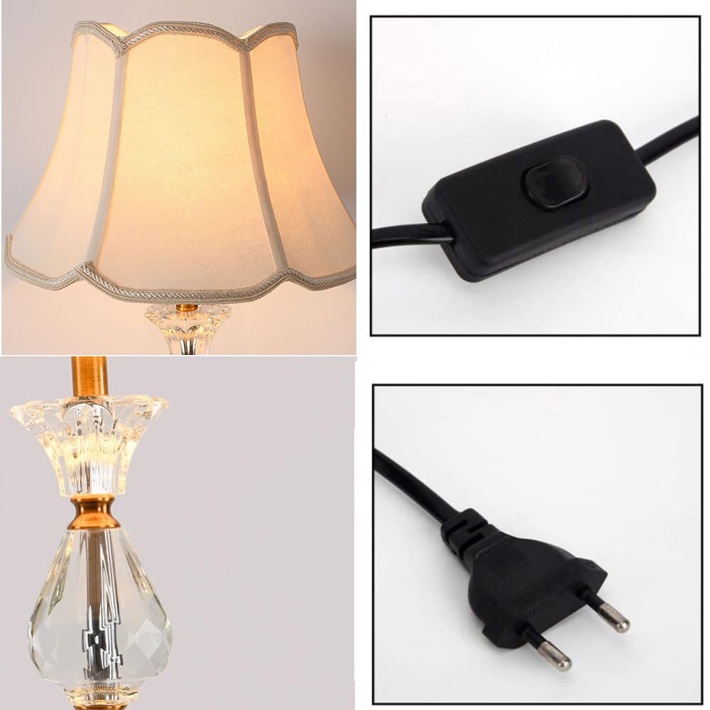 Lampara de noche, lampara de mesita de noche Blanco, E27 lampara para mesa con cristales y pantalla dorado, sobremesa Lámpara De Escritorio redondo pantalla dormitorio Sala De Estar Hotel estudio