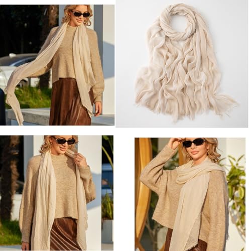 Women Lightweight-Summer-Scarf - Vintage Soft Linen Crinkle-shawl Solid Long Scarf Sun Protection Beach Wrap4