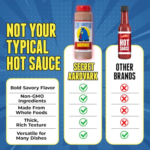 Image of Secret Aardvark Habanero Hot Sauce, Non-GMO, Low Carb, Low Sugar, 8 fl oz | Medium Spiced BBQ Marinade, Roasted Tomatoes, Vegan, Dairy-Free, No HFCS