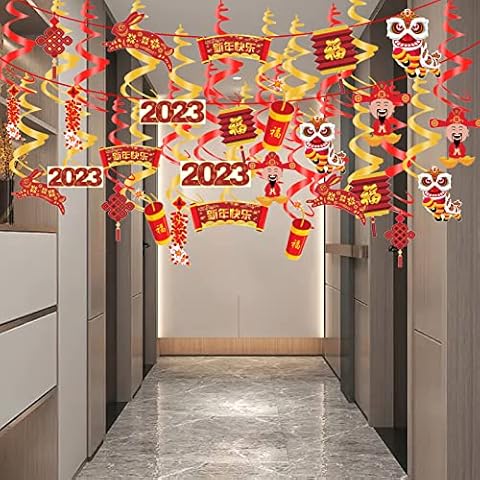 Chinese New Year Decorations 2023 Caishenye Chinese Knot Swirls Decorations for Chinese Lunar New Year 32 Pack Foil Ceiling Tree Hanging Party Decorations for Chinese Spring Festival Cover