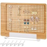 Gomos Wood Pegboard Display Stand For Vendors - Versatile Wooden Peg Board Organizer Natural Bamboo Finish with Metal Base & 6 Hooks