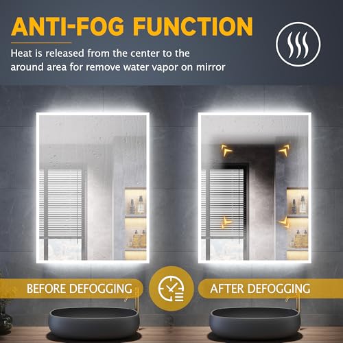 ELEGANT Bathroom Mirror with Shaver Socket 800x600mm Backlit LED Illuminated Bathroom Mirror with 3 Colors Dimmable | Touch Switch | Demister Pad, Vertical & Horizontal - Cosy Home Interiors ELEGANT Bathroom Mirror with Shaver Socket 800x600mm Backlit LED Illuminated Bathroom Mirror with 3 Colors Dimmable | Touch Switch | Demister Pad, Vertical & Horizontal - Image 4