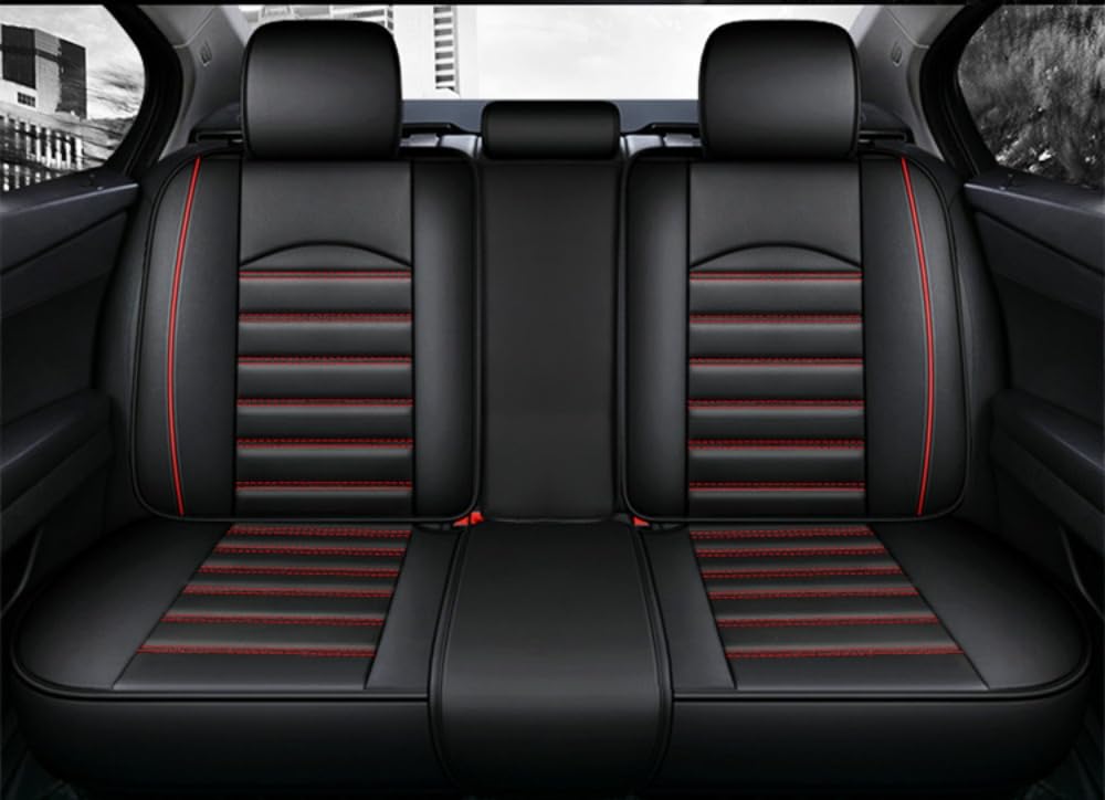 Set Completo di Coprisedili in Pelle per Alfa Romeo Mito 2008-2019, Set Copri-Sedile Traspirante Auto Protezioni Sedili Impermeabile Accessori Auto Interno,Black-Red