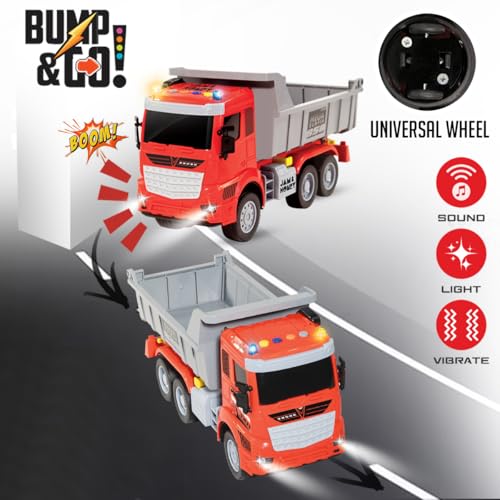 Image of Amazon Brand - Jam & Honey Bump and Go Trucks for Kids | Dumper Truck for Kids for Age 3+ Years | Red Grey