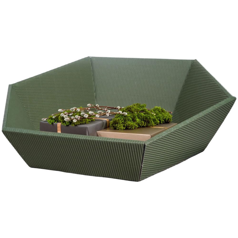 Geschenkkorb aus Wellpappe 6-eckig olive 29,5x24,5x12 cm, 25 Stück