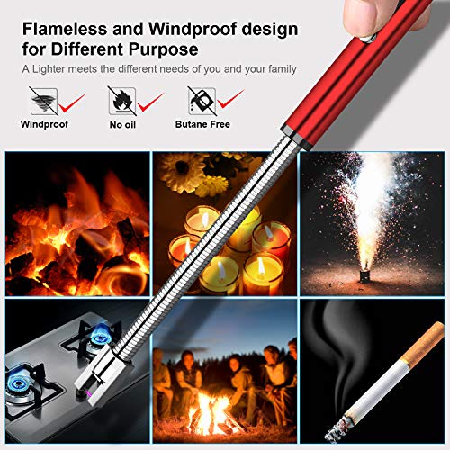 Candle Lighter, HiFan Rechargeable Electric Arc Lighter with 360° Flexible Neck LED Battery Display and Flameless Windproof Triple Safety Long Lighter (Red) - Thumbnail 7
